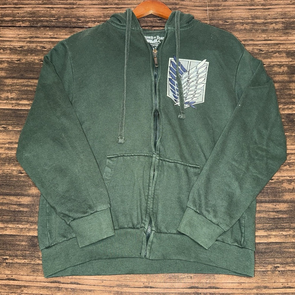 Ripple Junction Attack on Titan Hoodie Mens M Green Good Wings of Freedom Zip